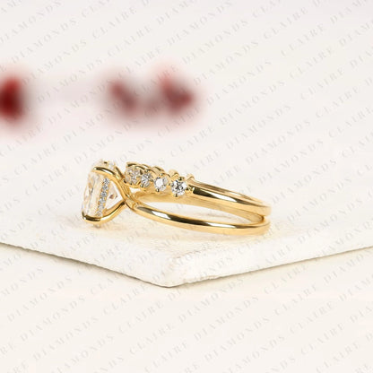 Classic Oval Cut Lab Grown Diamond Ring Set for Engagement, Wedding, and Anniversary Celebrations.