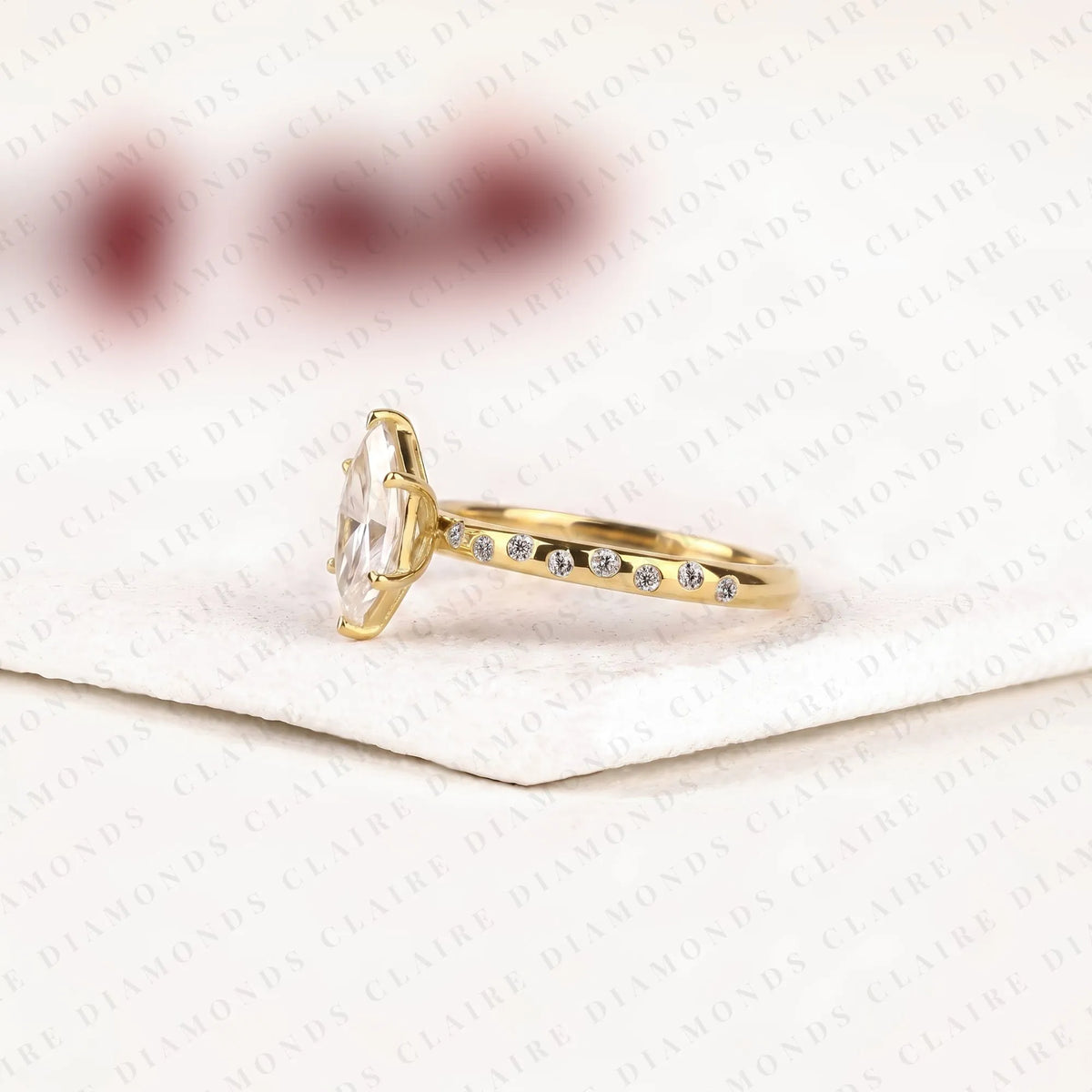 dutch marquise cut lab grown diamond engagement ring modern solitaire bridal ring with round diamond accents unique wedding jewelry