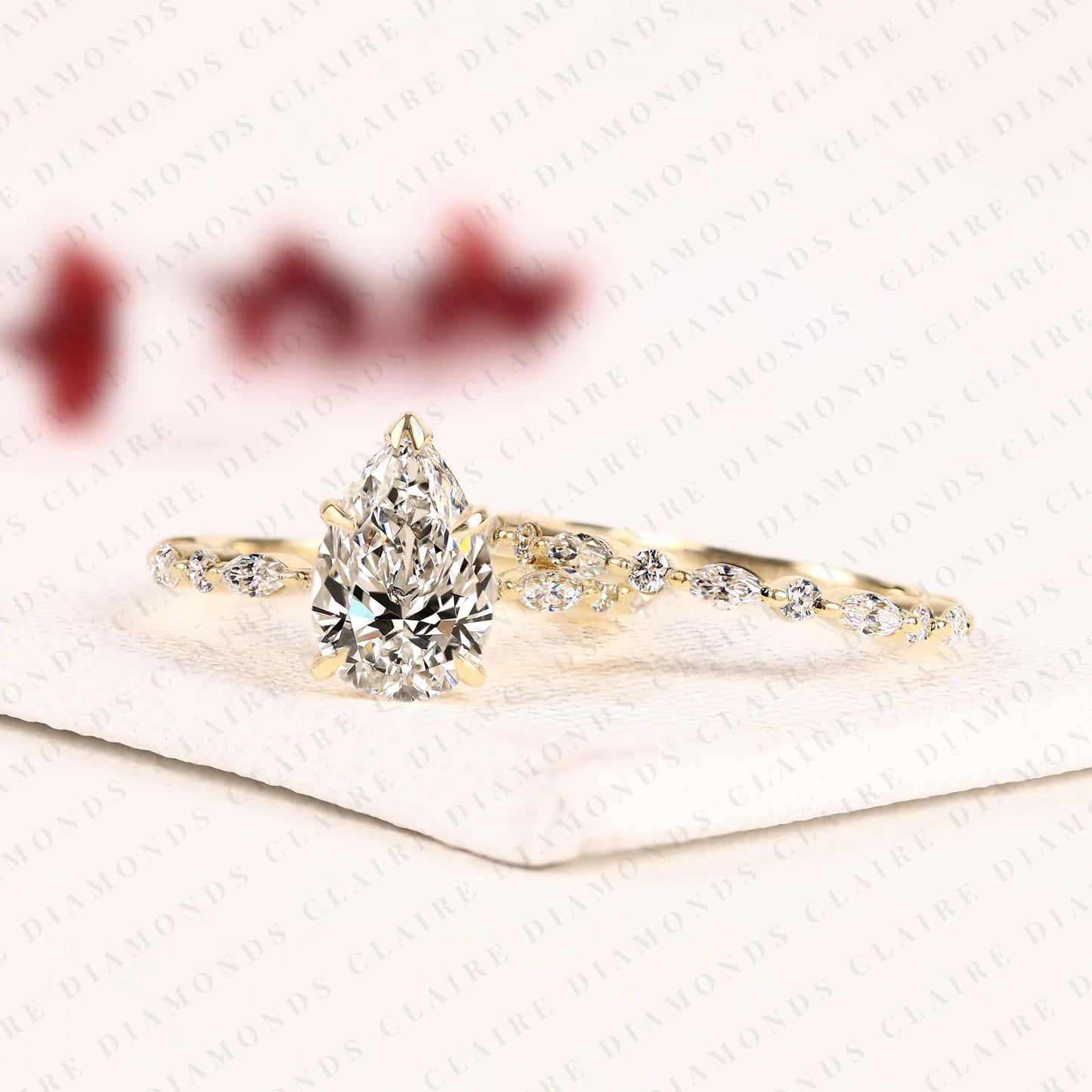 pear cut lab grown diamond engagement ring floral nature inspired bridal ring vintage gold wedding unique ring for women