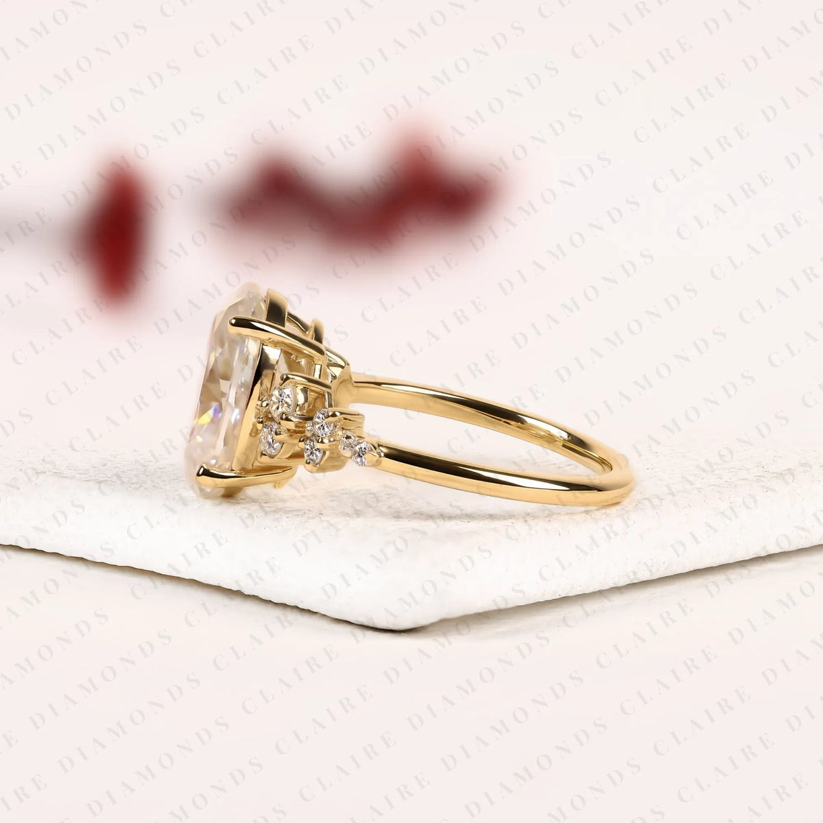 Oval Cut Band Floral Pave Gold Engagement Ring – photo 4
