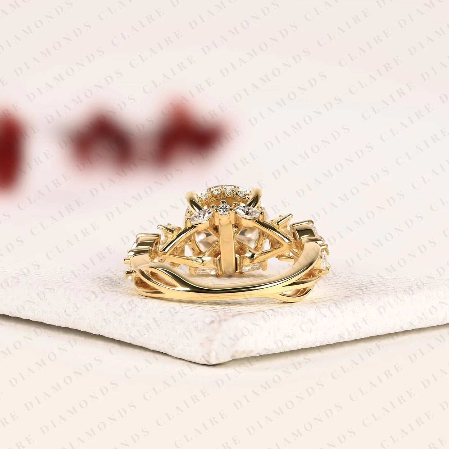 round cut lab grown diamond vintage ring handmade floral engagement ring in solid gold for her