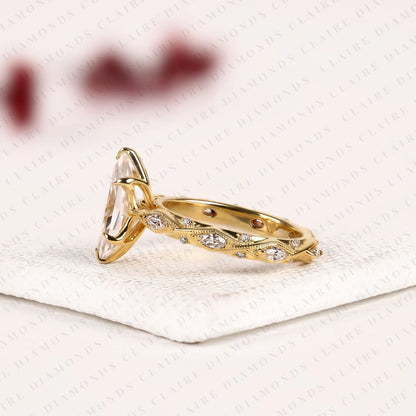 Dutch Marquise Cut Lab Grown Diamond Engagement Ring Leaf Vine Band Nature Inspired Unique Bridal Ring Luxury Wedding Jewelry