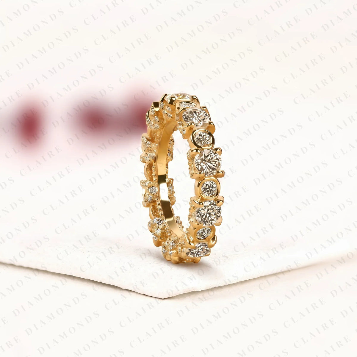 5.04 TCW Round Bezel Set Lab Grown Diamond Band Vintage Gold Eternity Wedding Band Elegant Anniversary Ring for Women