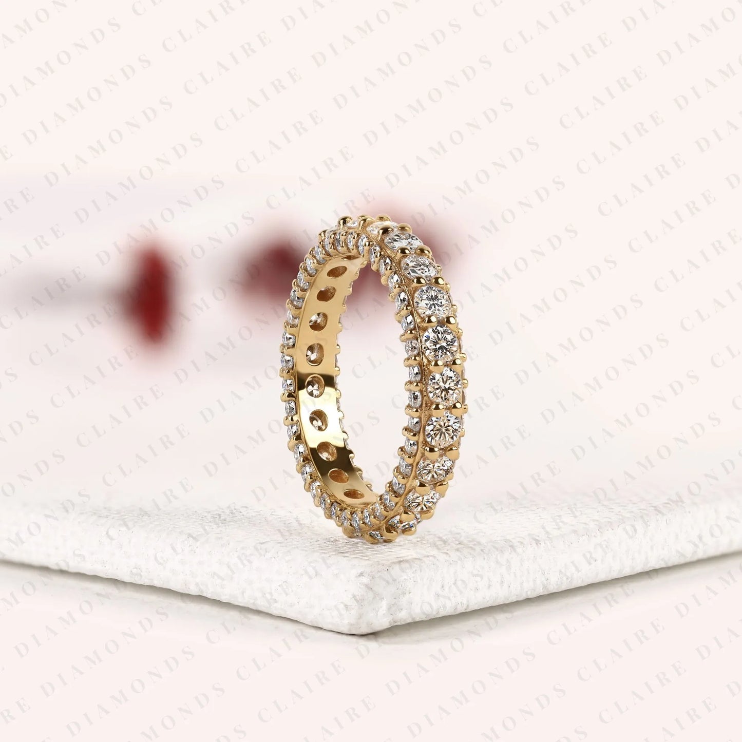 2.85 tcw round cut moissanite diamond eternity band gold wedding ring inspired stackable bridal band