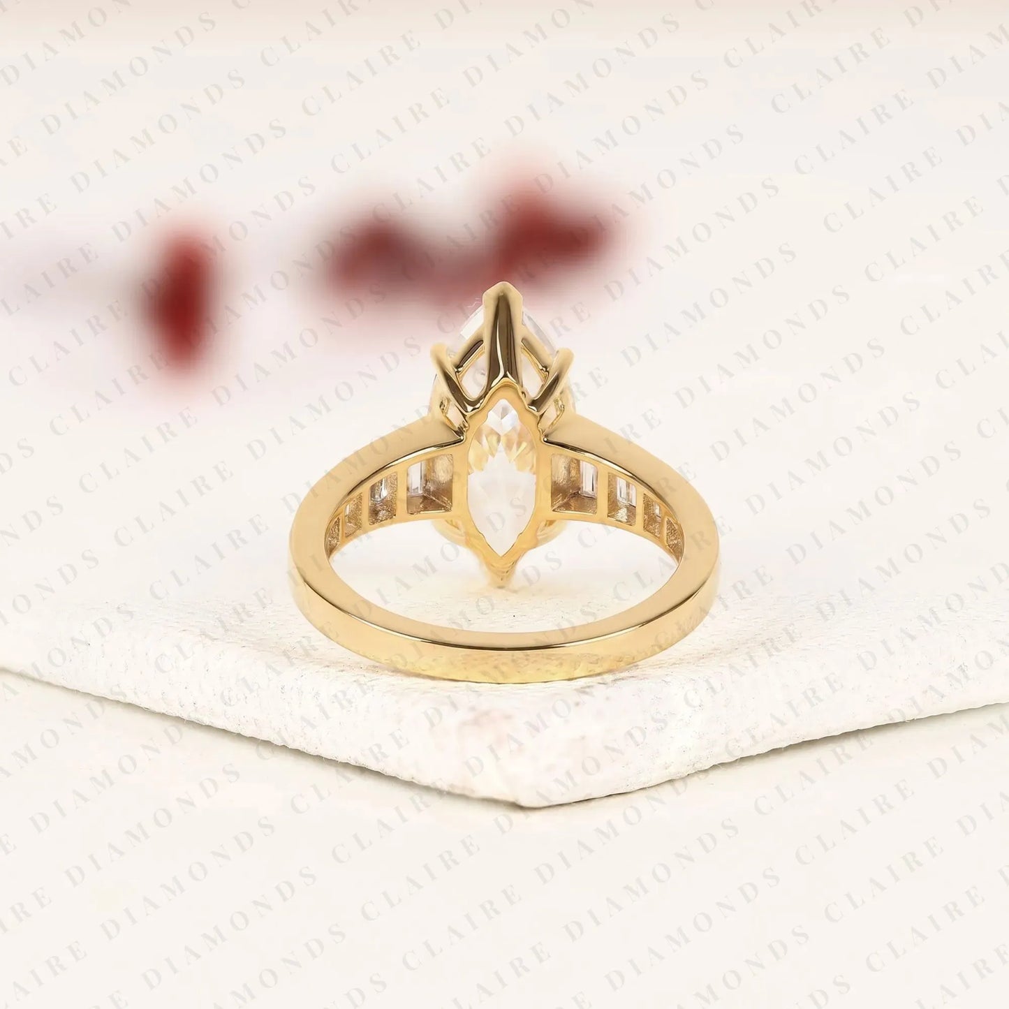 designer marquise moissanite diamond engagement ring with channel set baguette diamonds
