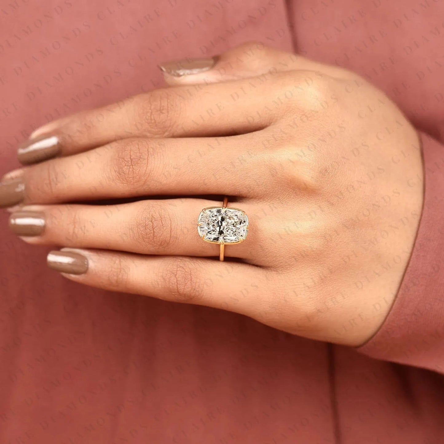 old mine elongated cushion cut lab grown diamond solitaire engagement ring  hidden halo diamond ring classic minimalist bridal ring for women