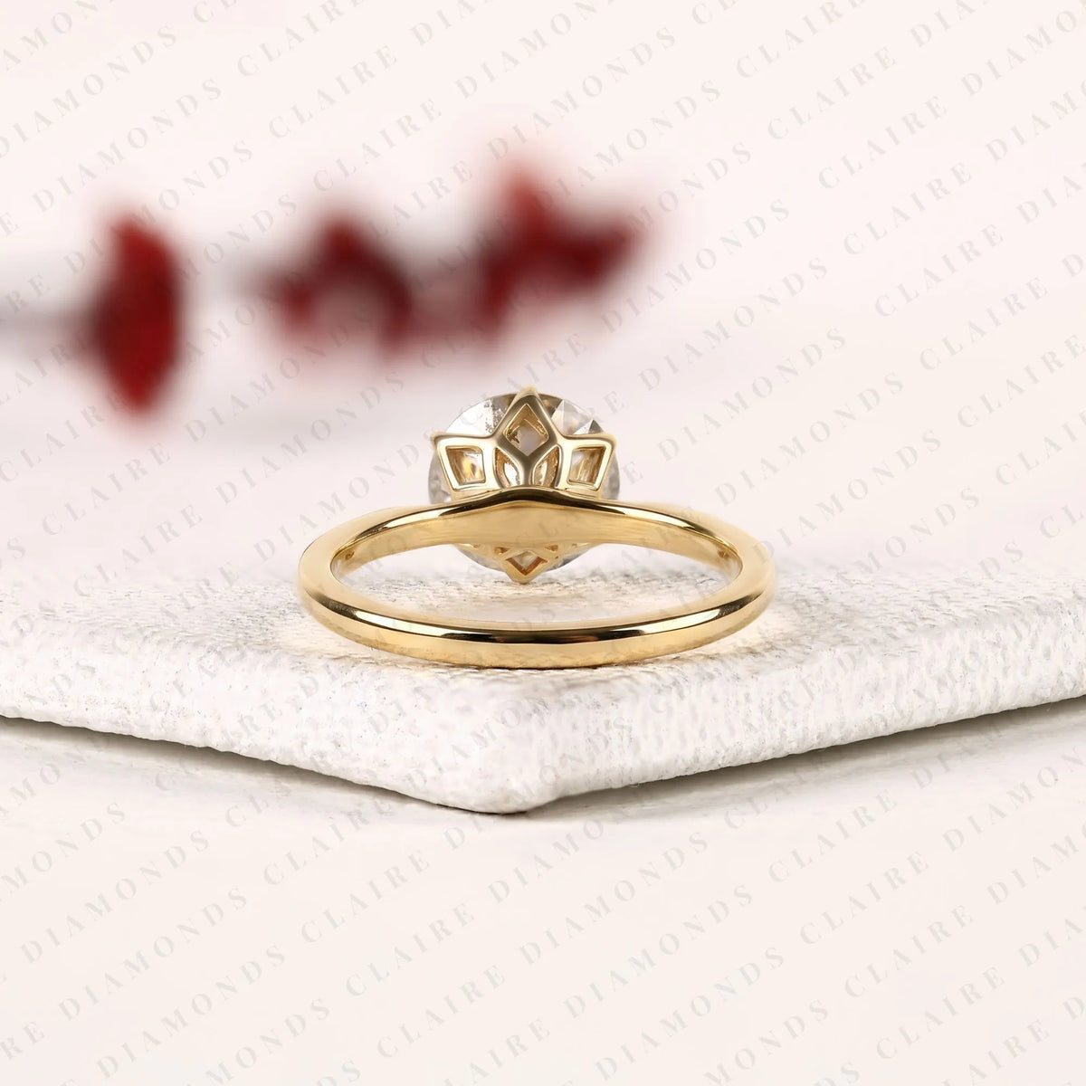 portuguese round cut lab grown diamond engagement ring, solitaire gold ring, unique bridal wedding ring for women