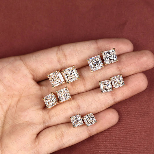 Asscher Cut Moissanite Diamond Stud Earrings Classic Solitaire Earrings Elegant Luxury Bridal Jewelry Timeless Gift for Her