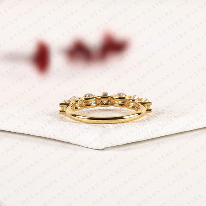1.56 TCW Round Cut Lab Grown Diamond  Half Eternity Band Classic Sparkling Multi-Stone Stackable Anniversary Band for Women