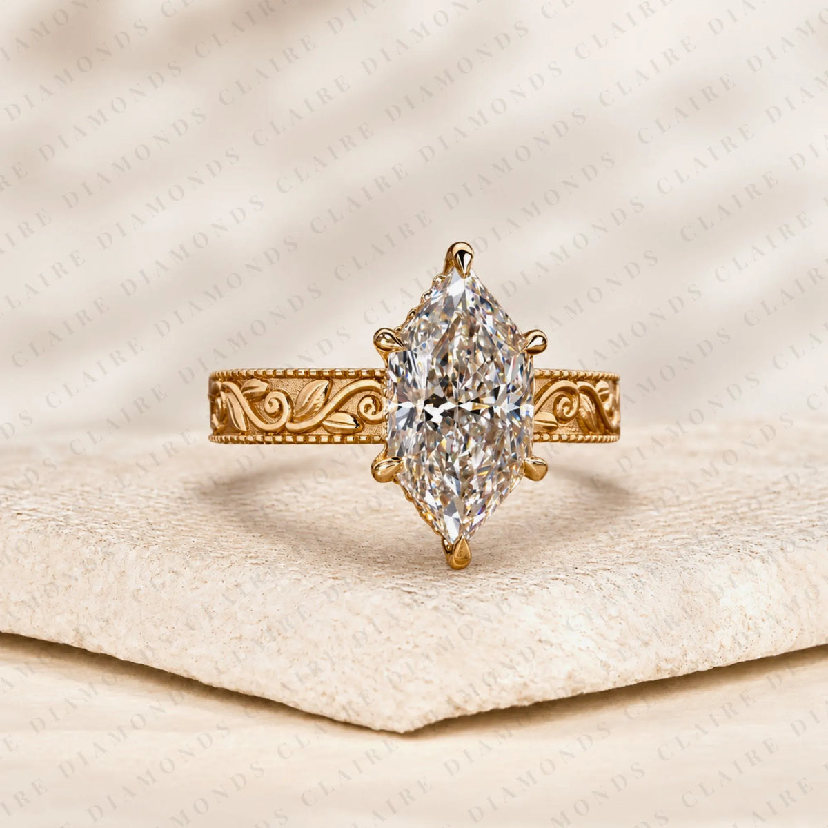 Dutch Marquise Cut Moissanite Diamond Engagement Solitaire Ring Vintage Engraved Gold Band Filigree Wedding Ring Luxury Bridal Jewelry