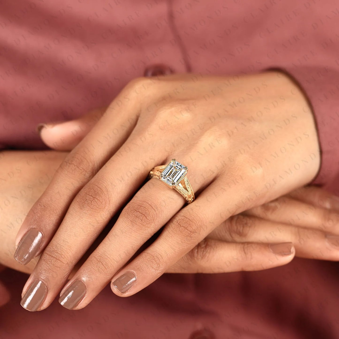 vintage emerald cut moissanite diamond engagement ring art deco filigree solitaire ring emerald diamond ring gold promise ring.