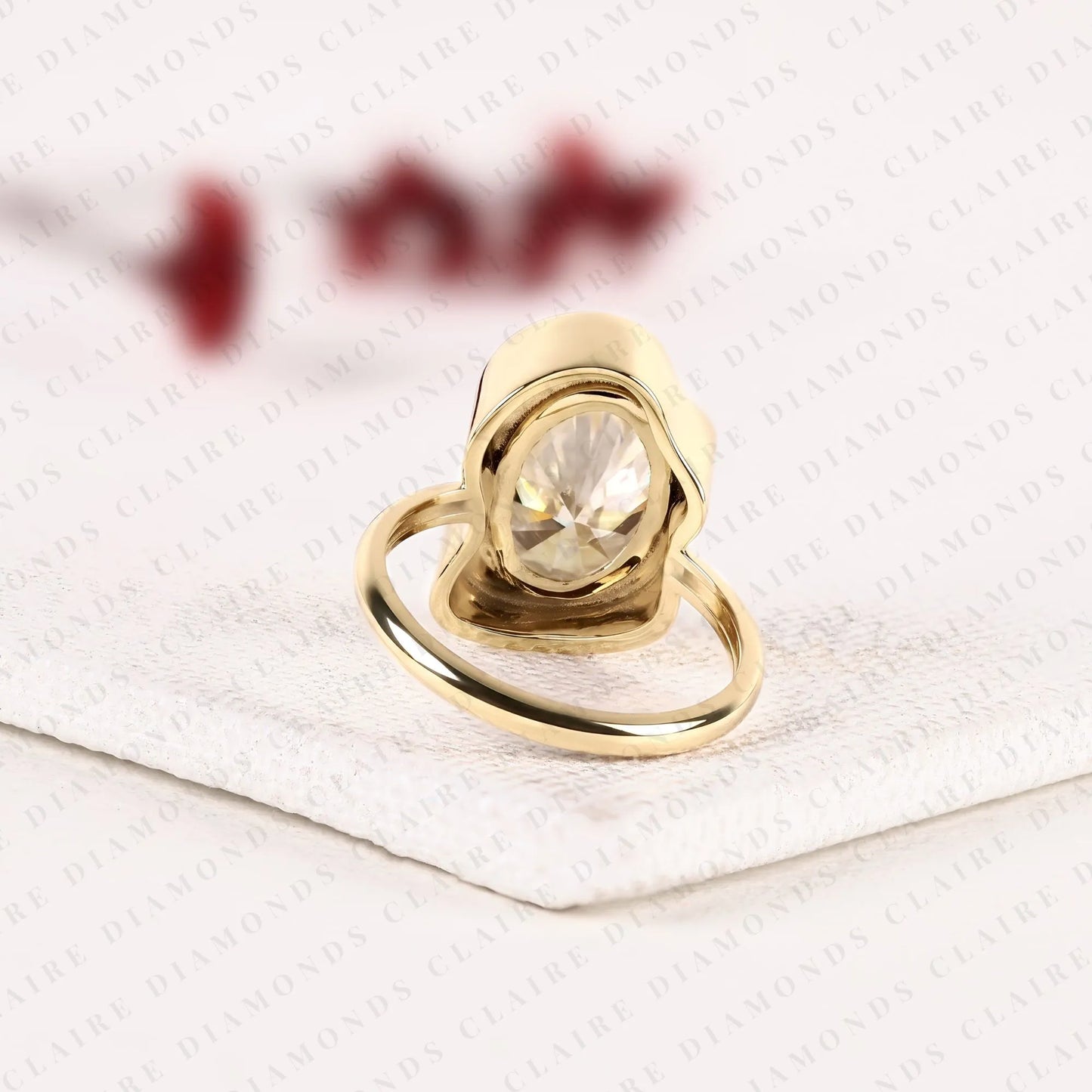 oval moissanite diamond organic bezel set engagement ring – solitaire ring for women.