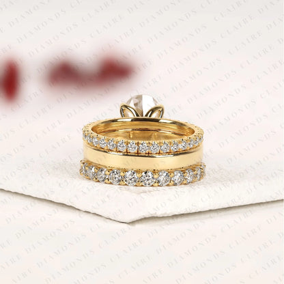 Oval Cut Moissanite Diamond Bridal Set Hidden Halo Engagement Ring with Matching Wedding Band Yellow Gold Oval Ring Pave Diamond Bridal Ring Set.