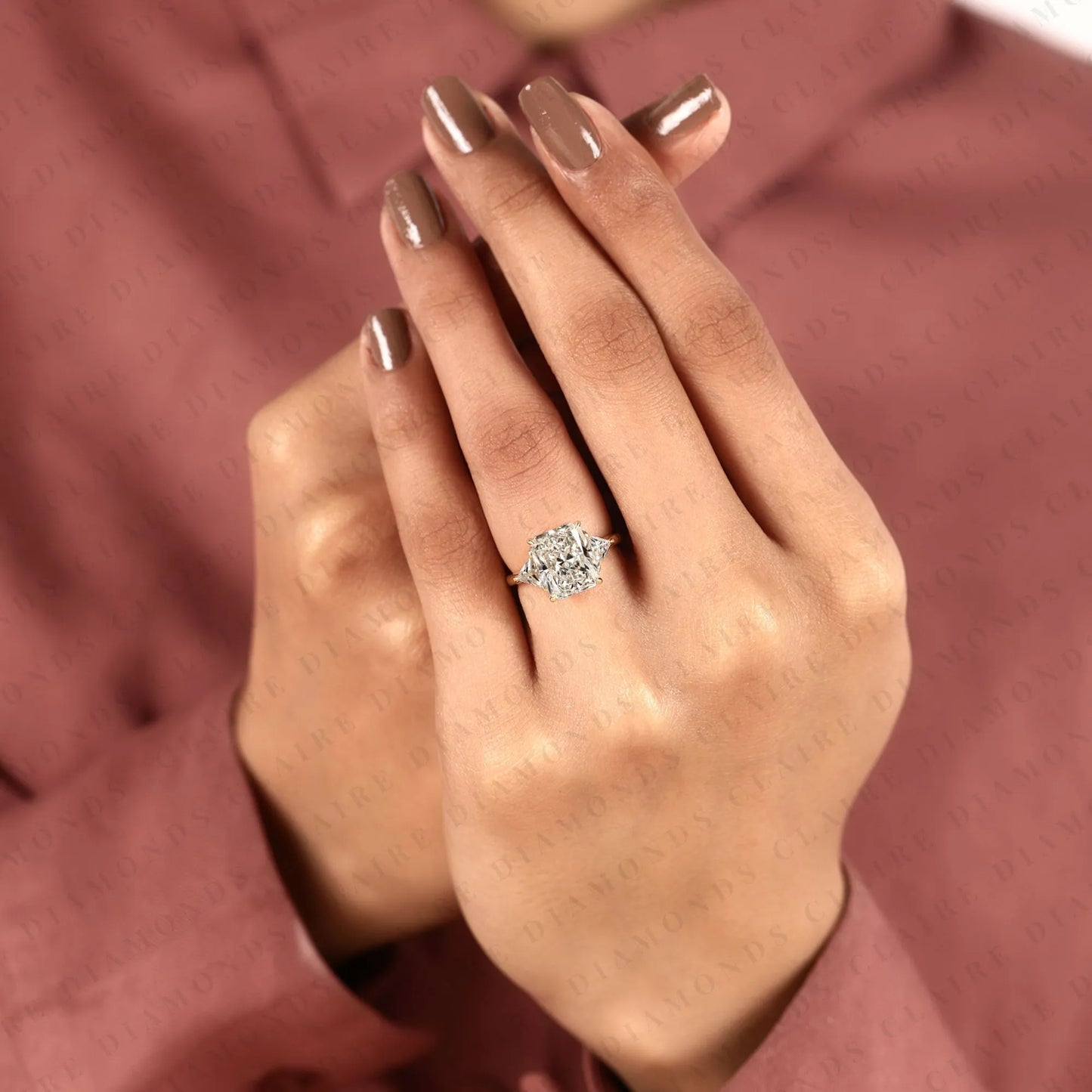 radiant cut moissanite diamond engagement ring three stone gold ring trillion elegant jewelry for women