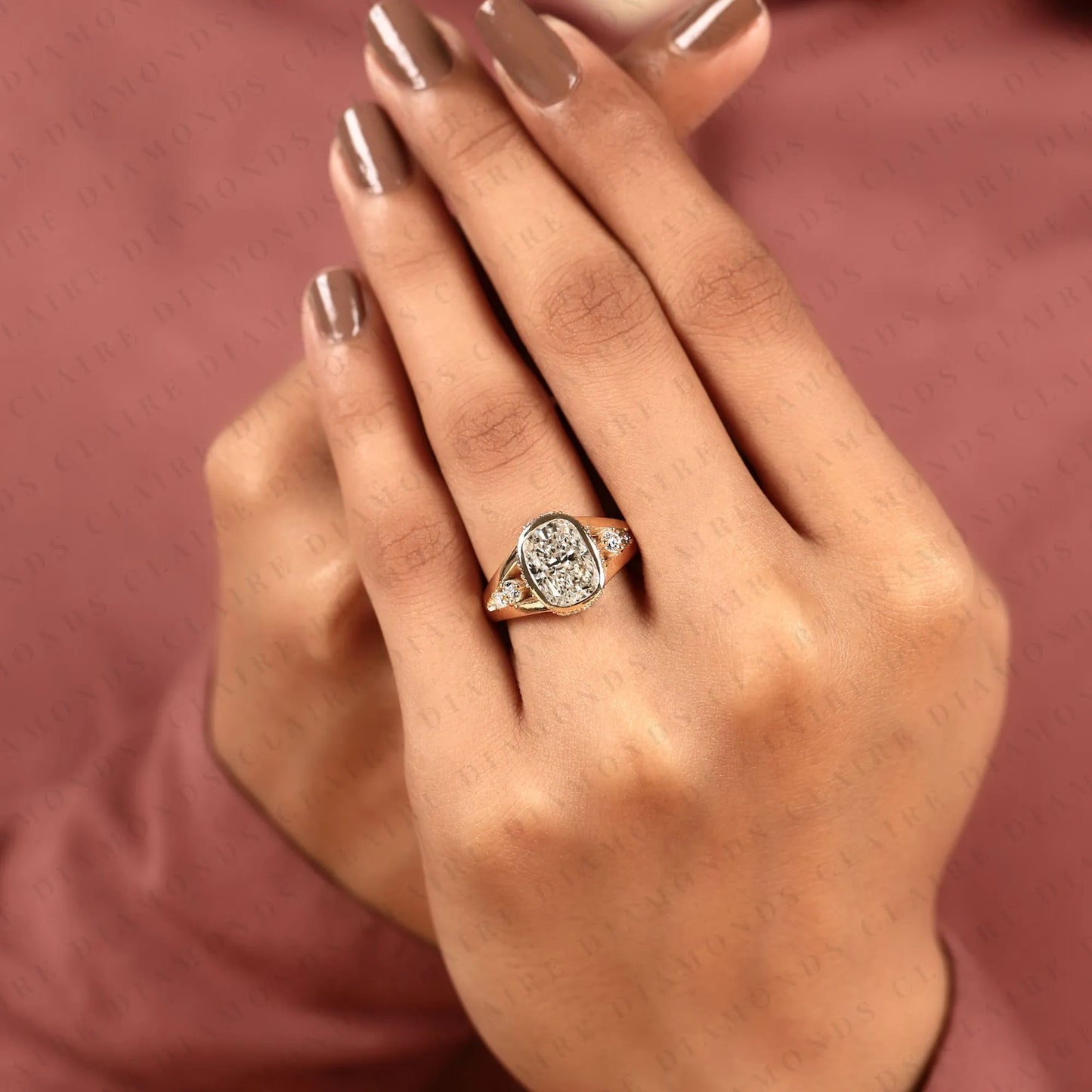 elongated cushion cut moissanite diamond engagement ring bezel set ring art deco gold ring vintage inspired bridal ring  igi certified jewelry