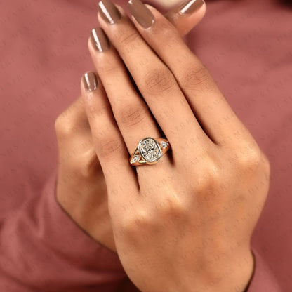 Elongated Cushion Cut Moissanite Diamond Engagement Ring Bezel Set Ring Art Deco Gold Ring vintage Inspired Bridal Ring  IGI Certified Jewelry