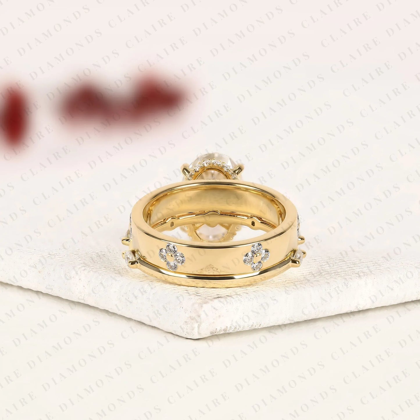 oval cut lab grown diamond engagement ring set floral accent vintage inspired diamond ring