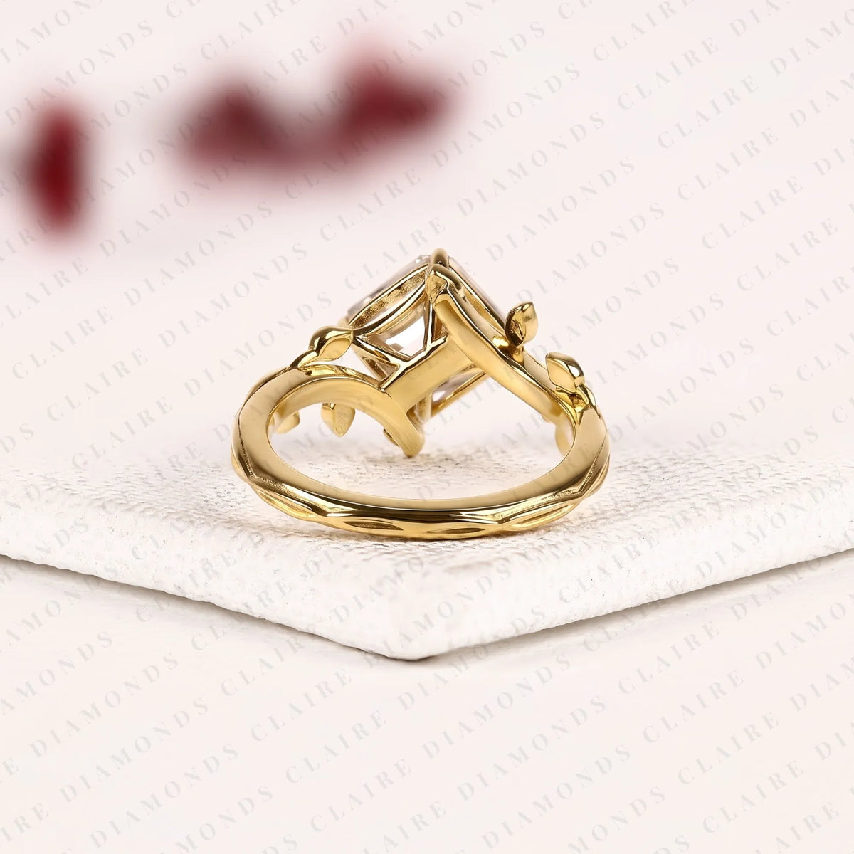 asscher cut lab grown diamond ring vintage floral leaf gold engagement ring art deco inspired geometric diamond ring for women