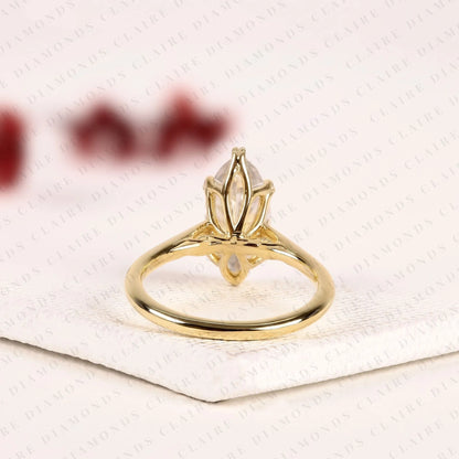 Marquise Cut Lab Grown Diamond Ring Elegant Tulip Set Ring Solitaire Engagement Ring for Her