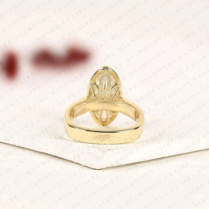 Vintage Long Oval Cut Moissanite Diamond Engagement Ring Engraved  Solitaire Ring     Milgrain Bezel Bridal Ring Antique Inspired Wedding Ring