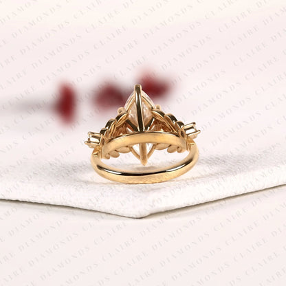 Marquise Cut Lab Grown Diamond Engagement Ring With Round Side Stone Diamonds, Vintage Rings Art Deco Vintage Gold Ring Nature Inspired Promise Ring Anniversary Gift for Her.