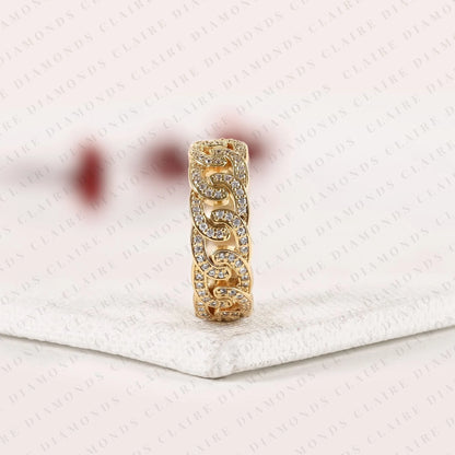 0.67 TCW Round Lab Grown Diamond Band Gold Scroll Design Wedding Band Intricate Diamond Anniversary Band