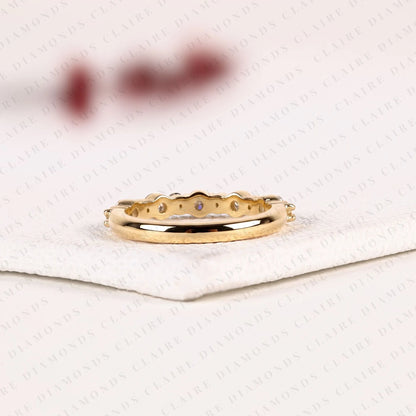 0.95 TCW Round Cut Lab Grown Diamond Wedding Band  Shared Prong Diamond Half Eternity Band Minimalist Anniversary Band for Women