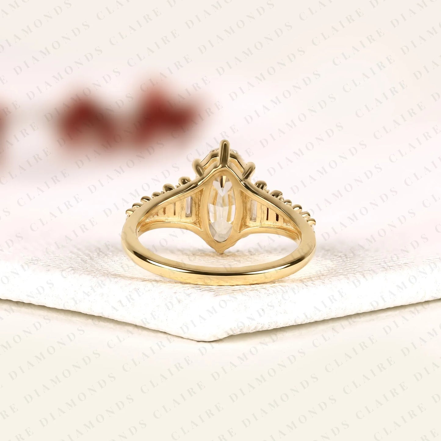 moval step cut moissanite diamond antique engagement ring in yellow gold vintage baguette accent ring