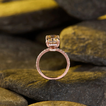 Radiant Cut Champagne Lab Grown Diamond Solitaire Engagement Ring in Rose Gold with Pavé Band