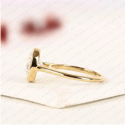Luxury Round Brilliant Lab Grown Diamond Solitaire Engagement Ring with Timeless Modern Elegance Bezel Engagement Ring