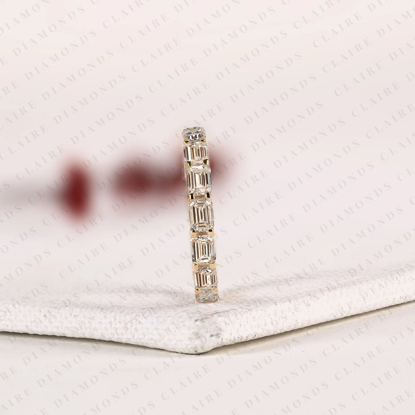 2.25 tcw emerald cut lab grown diamond eternity wedding band | stackable full eternity anniversary ring for women
