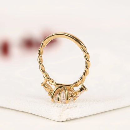 Curved Chevron Wedding Band Set with Elongated Oval Cut Lab Grown Diamond Ring | Vintage V-Shaped Bridal Set | Unique Anniversary Ring for Women