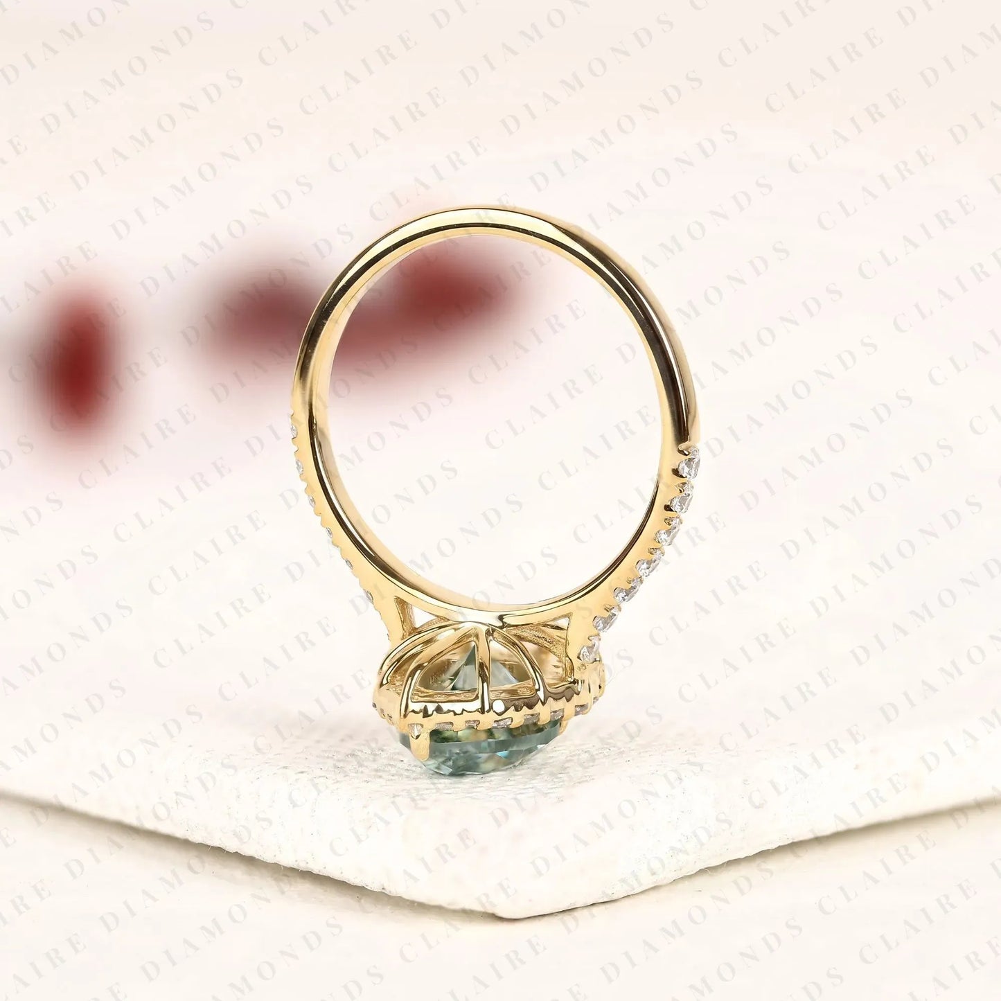 blue pear cut moissanite diamond halo engagement ring vintage inspired pave bridal ring unique anniversary ring for women