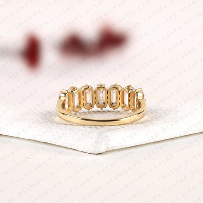 2.24 TCW Emerald Cut Lab Grown Diamond Half Eternity Wedding Band | Channel Set Emerald Cut Diamond | Modern Full Eternity Bridal Band | Elegant Anniversary Jewelry