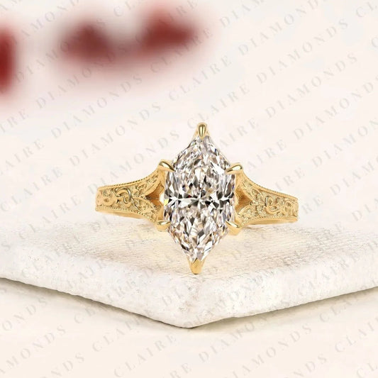 Dutch Marquise Cut Moissanite Diamond Engagement Ring Vintage Filigree Solitaire Ring Art Deco Inspired Bridal Ring for Women