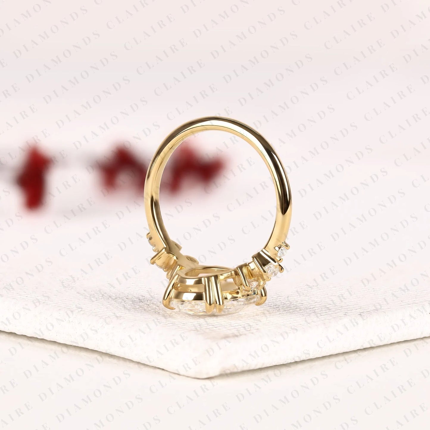 rose cut oval lab grown diamond ring, vintage floral engagement ring, yellow gold, nature inspired ring