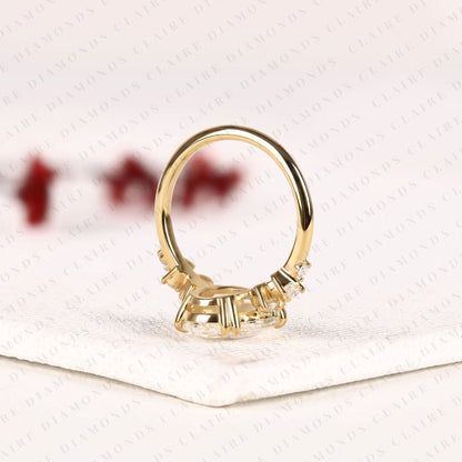 Rose Cut Oval Lab Grown Diamond Ring, Vintage Floral Engagement Ring, Yellow Gold, Nature Inspired Ring