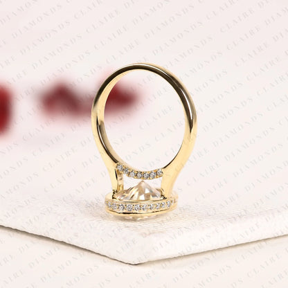Oval Lab Grown Diamond Bezel Set Engagement Ring, Solitaire Gold Wedding Ring, Hidden Halo Ring, Minimalist Anniversary Ring