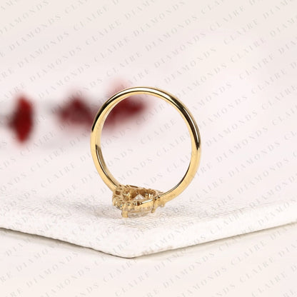 Marquise Cut Moissanite Diamond Engagement Ring Floral Halo Gold Vintage Inspired Wedding Ring