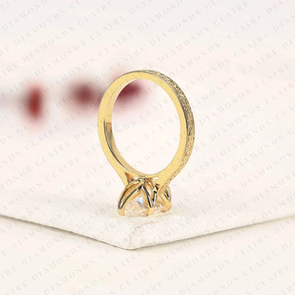Marquise Cut Lab Grown Diamond Engagement Ring, Vintage Engraved Gold Solitaire Ring, IGI Certified Diamond Ring, Unique Bridal Jewelry