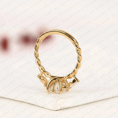 Nature Inspired Lab Grown Oval Diamond Cluster Engagement Ring with Twisted Band