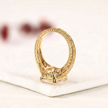 Radiant Cut Moissanite Diamond Engagement Ring Vintage Milgrain Split Shank Pave Diamond Ring Unique Bridal Ring for Women