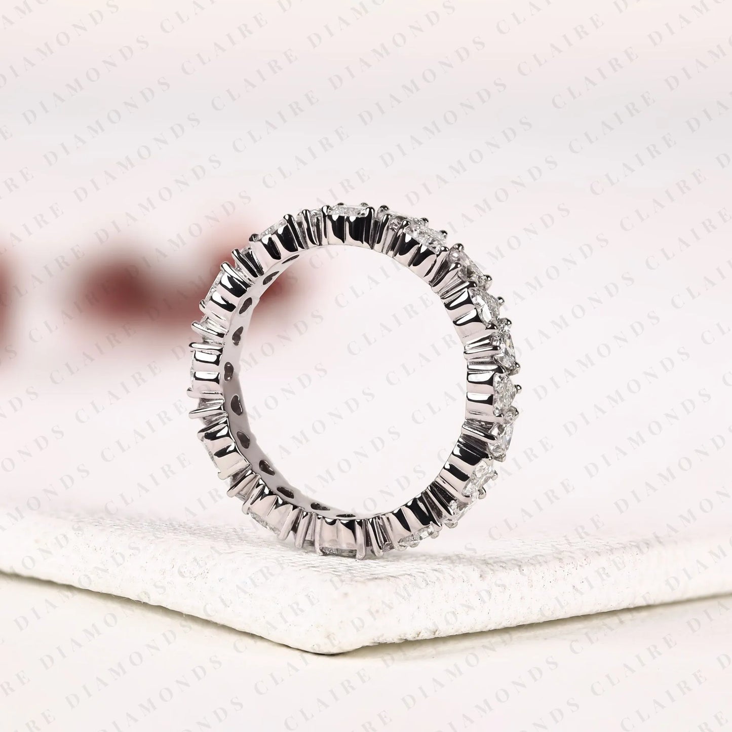2.04 tcw heart cut moissanite diamond eternity band, full eternity wedding ring, white gold anniversary band, unique bridal ring