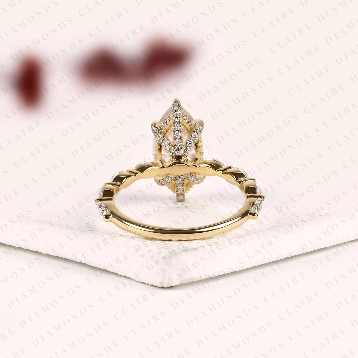 marquise cut lab grown diamond engagement ring | floral inspired diamond side stone ring | yellow gold bridal ring | elegant nature inspired wedding jewelry