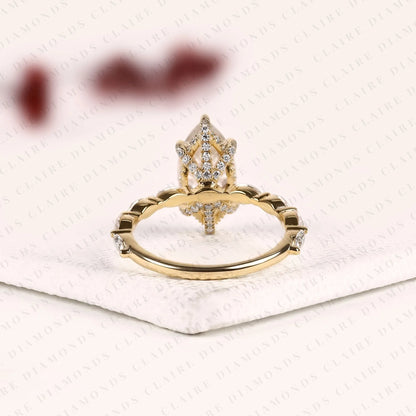 Marquise Cut Lab Grown Diamond Engagement Ring | Floral Inspired Diamond Side Stone Ring | Yellow Gold Bridal Ring | Elegant Nature Inspired Wedding Jewelry