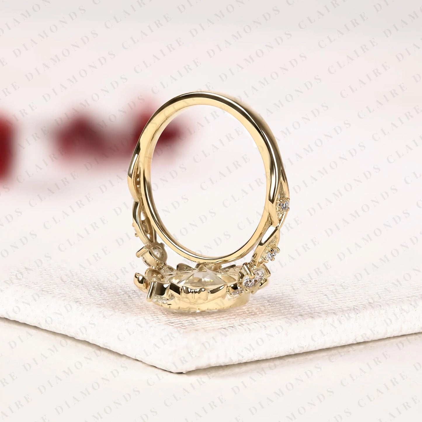 oval lab grown diamond engagement ring, vintage style gold wedding ring, art deco ring, unique anniversary ring for women