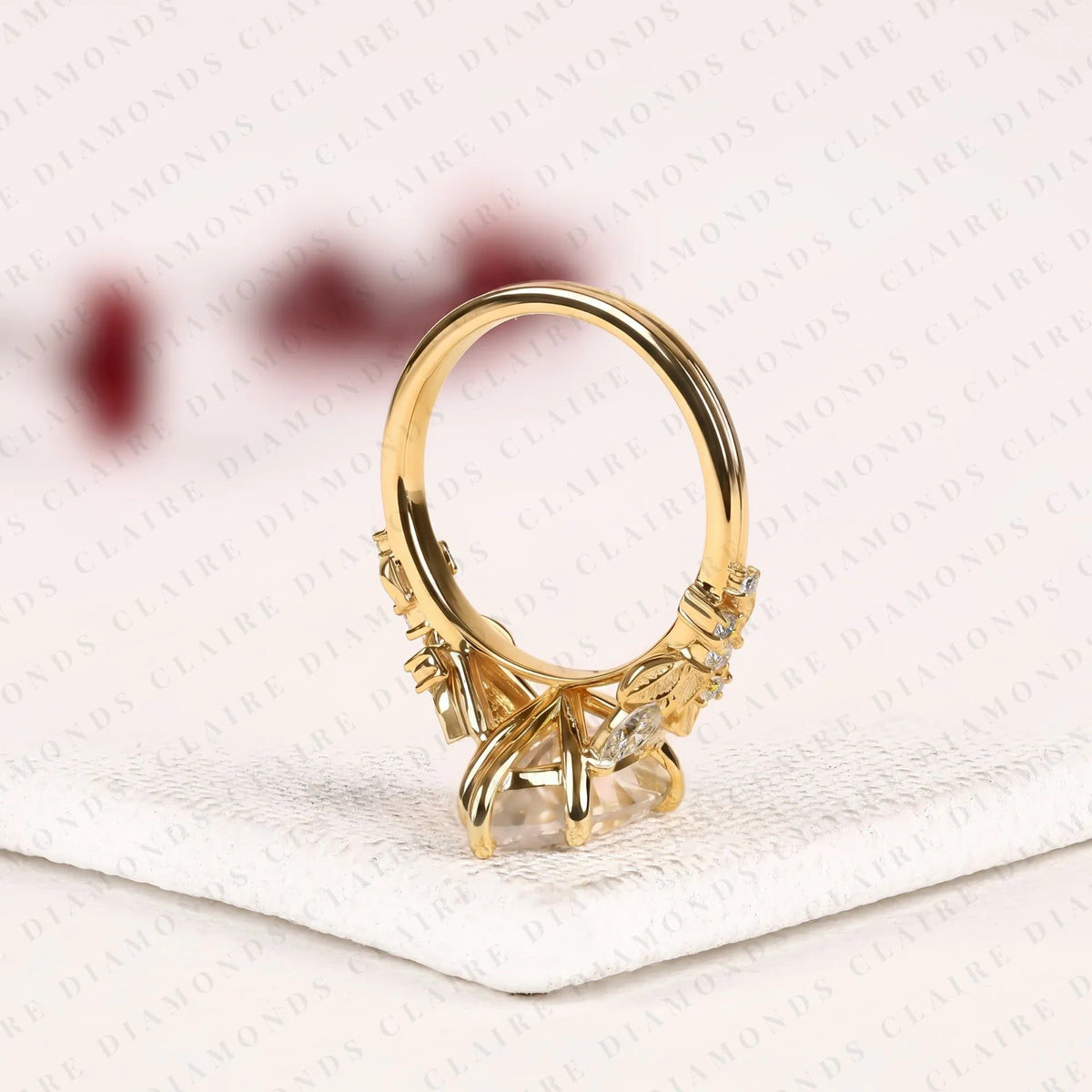 marquise cut lab grown diamond engagement ring, floral leaf vine gold ring, nature inspired bridal ring, unique vintage wedding jewelry