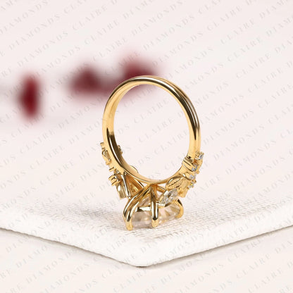 Marquise Cut Lab Grown Diamond Engagement Ring, Floral Leaf Vine Gold Ring, Nature Inspired Bridal Ring, Unique Vintage Wedding Jewelry