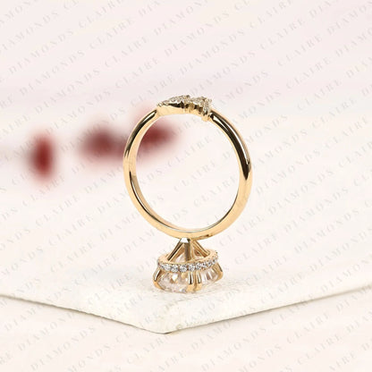 Personalized Custom Initial Oval Moissanite Diamond Ring with Hidden Halo Setting