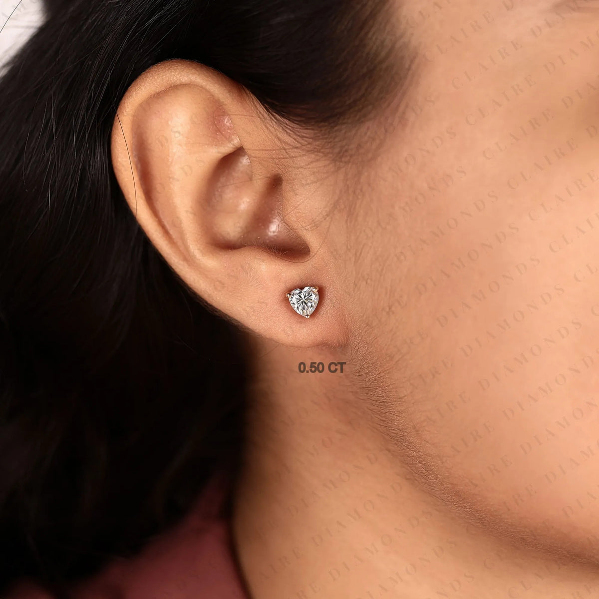 heart cut lab grown diamond stud earrings, classic prong set gold earrings, minimalist heart shape diamond studs, elegant bridal jewelry